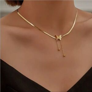 ⭐️ NEW Butterfly 18K Gold Plated Herringbone Chain Necklace
